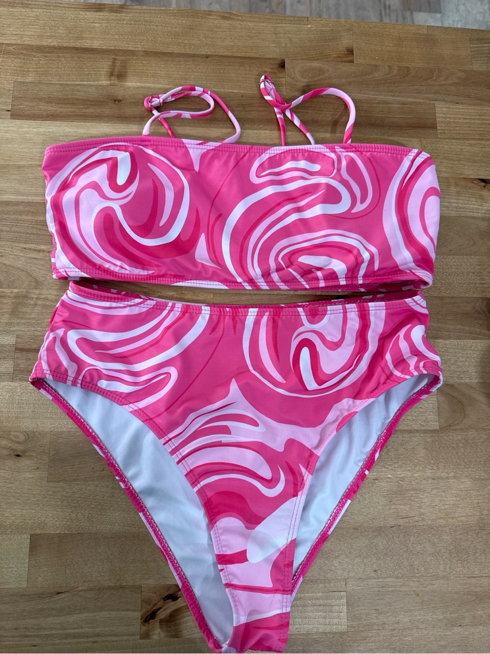 SHEIN Pink Multi Swirl Bandeau Bikini Set
